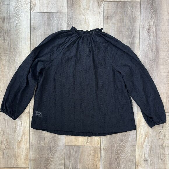 Old Navy Womens Black Floral Embroidery Blouse L Black Sheer Boho Flowy Cruise - Picture 6 of 13